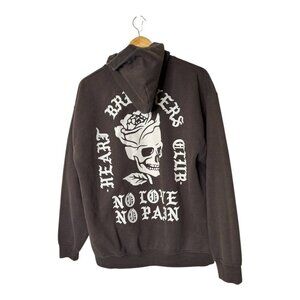 Heartbreakers Club "No Love No Pain" Unisex Hoodie Brown Size XL Graphic Skull